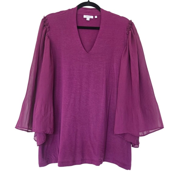 Chico's Tops - Chicos Purple Pleated Chiffon Bell Sleeve Top Sz 3/XL Feminine Boho Hippie Fairy